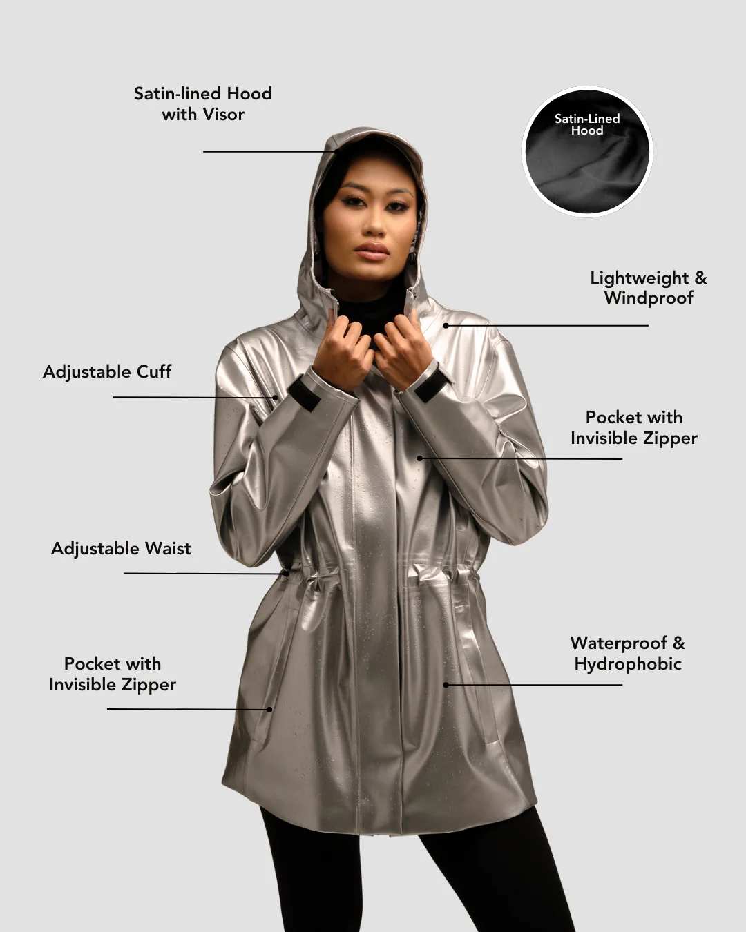 Hairbrella Satin-Lined, Waterproof Rain Jacket - Image 2