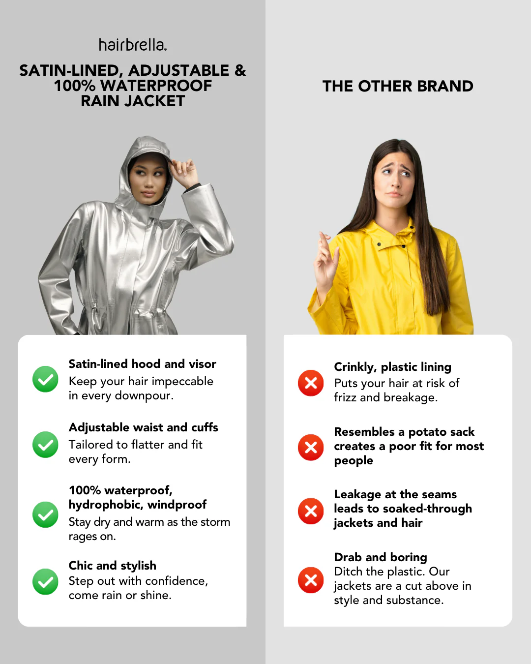 Hairbrella Satin-Lined, Waterproof Rain Jacket - Image 3