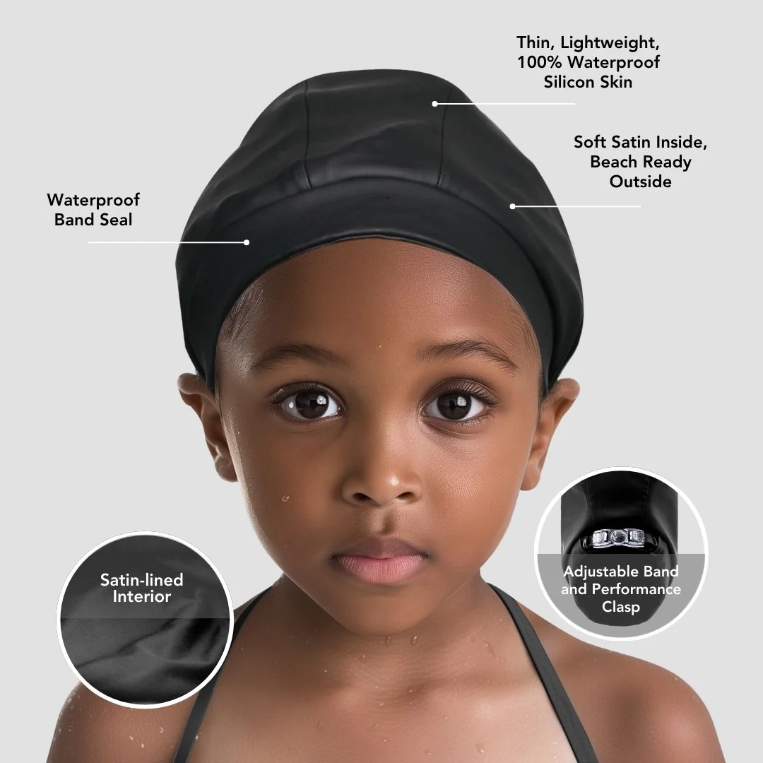 Hairbrella Satin-Lined Waterproof, Adjustable Kid's Swim Cap - Image 2
