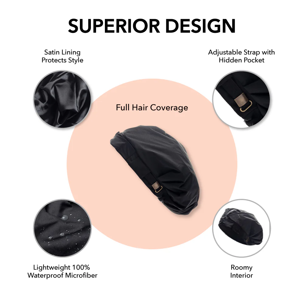 Hairbrella Satin-Lined Waterproof, Adjustable Shower Cap - Image 8