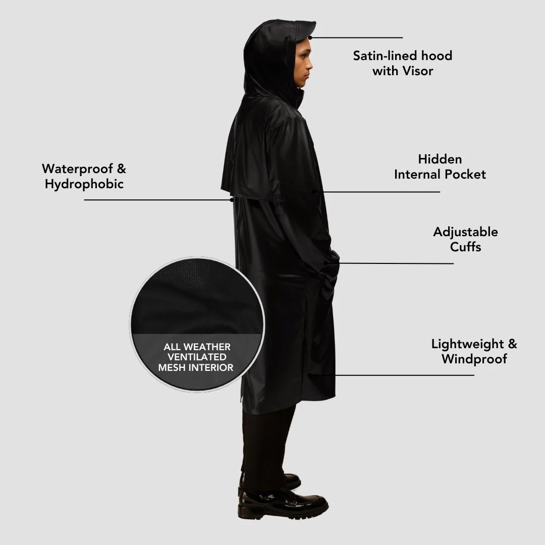 Hairbrella Satin-Lined, Waterproof, Men Long Rain Jacket - Image 2