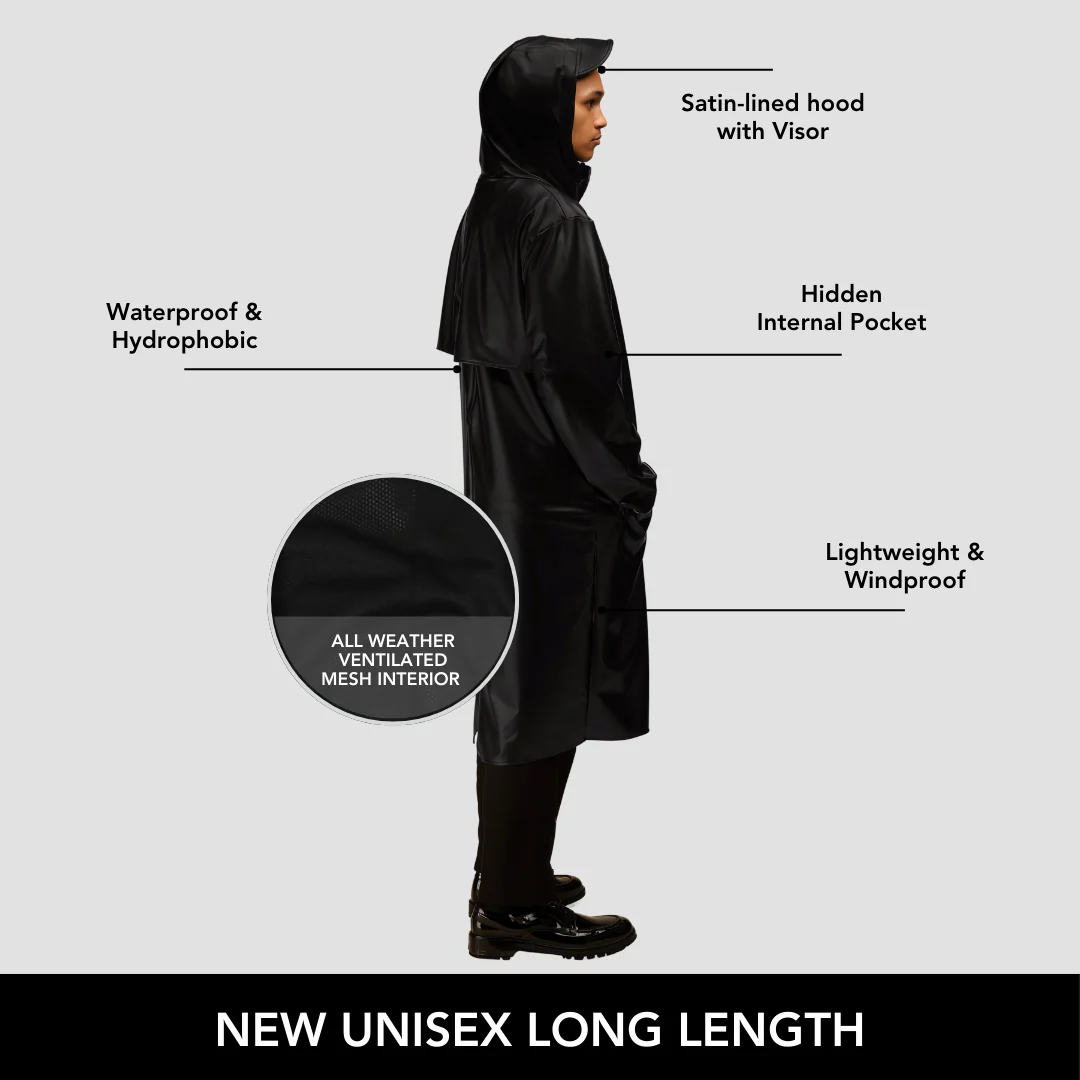 Hairbrella Satin-Lined, Waterproof, Unisex Long Rain Jacket - Image 2
