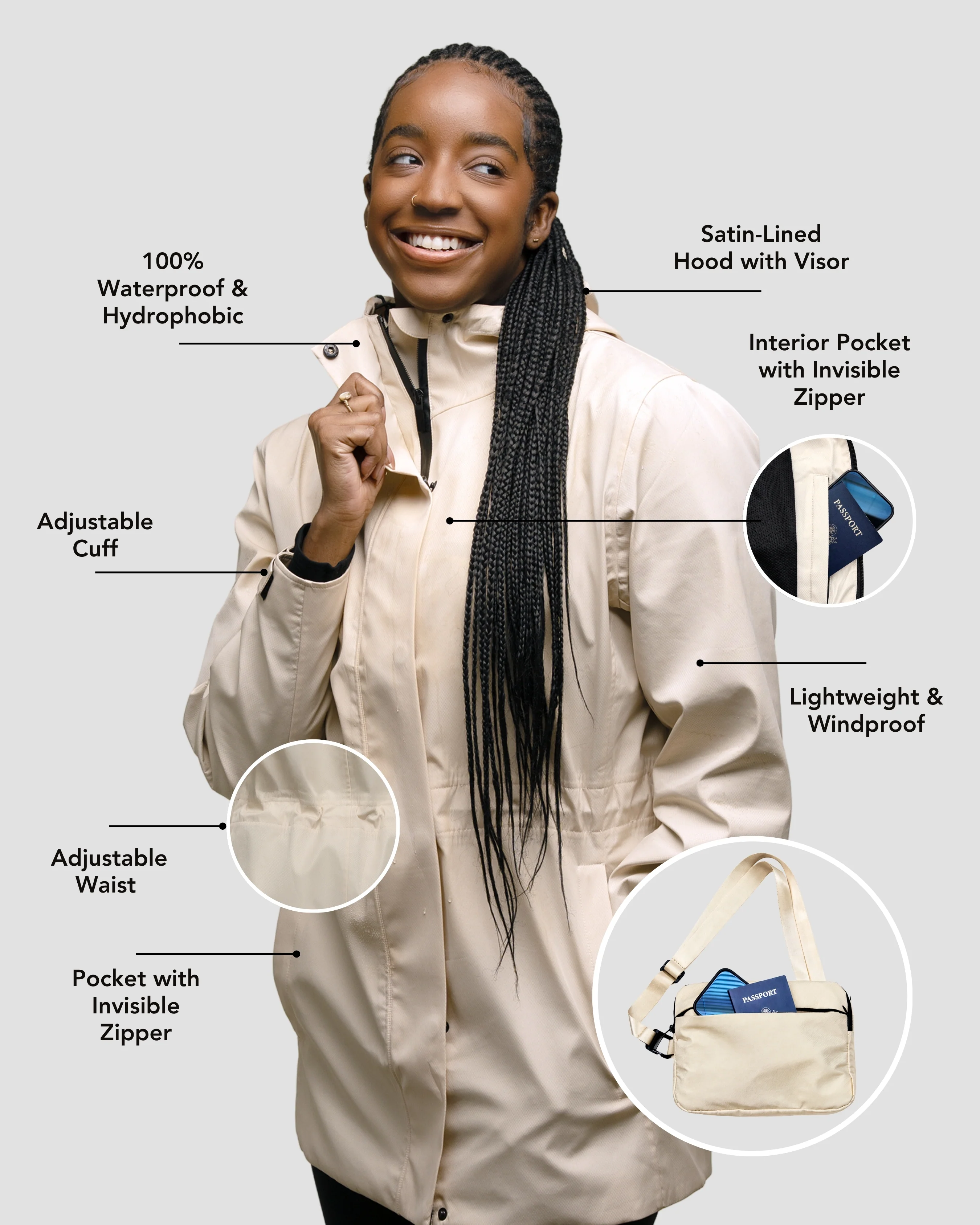 Satin-Lined Packable, Waterproof Lite Rain Jacket - Image 2